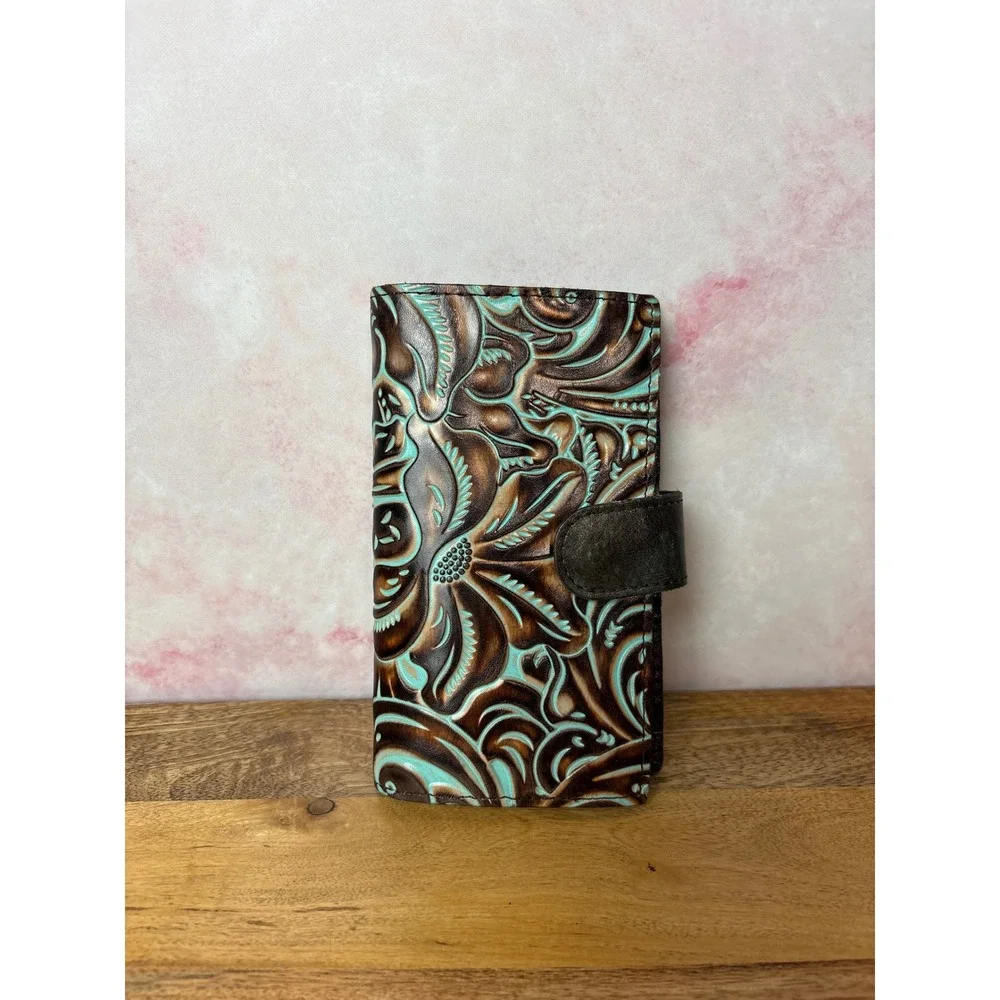 Patricia Nash Nazari Bifold Wallet Turquoise Tooled Leather